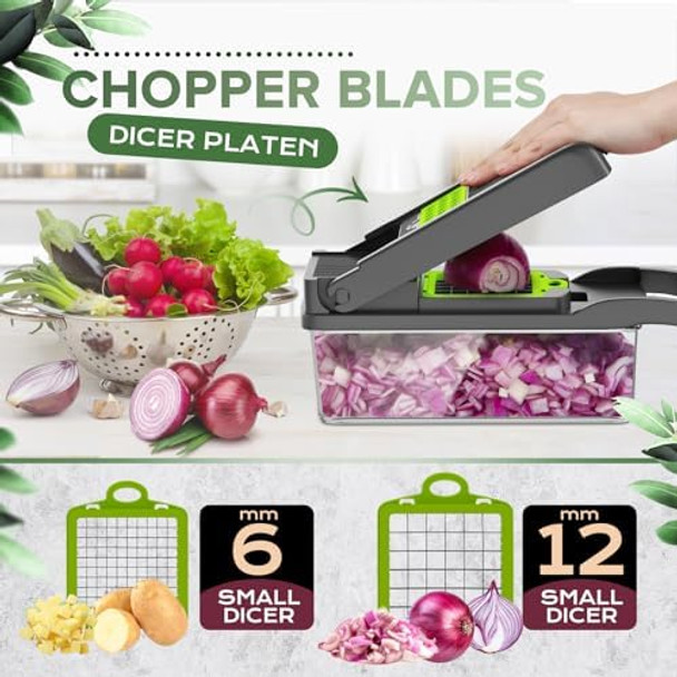 14 In 1 Multifunctional Food Chopper - With Vegetable Peeler Slicer Dicer Cutter For Onion Carrot Cucumber - Grey