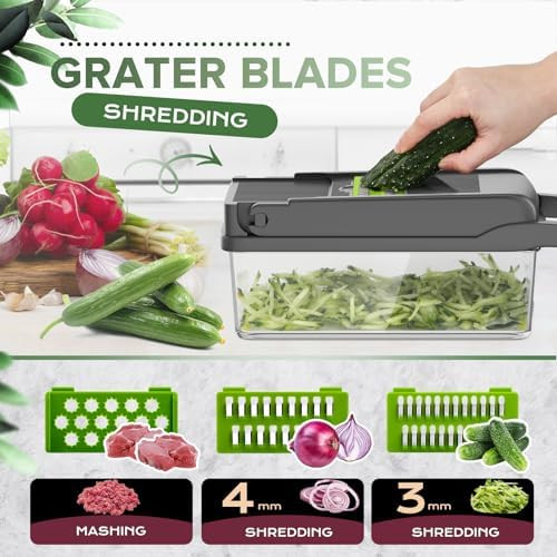 14 In 1 Multifunctional Food Chopper - With Vegetable Peeler Slicer Dicer Cutter For Onion Carrot Cucumber - Grey