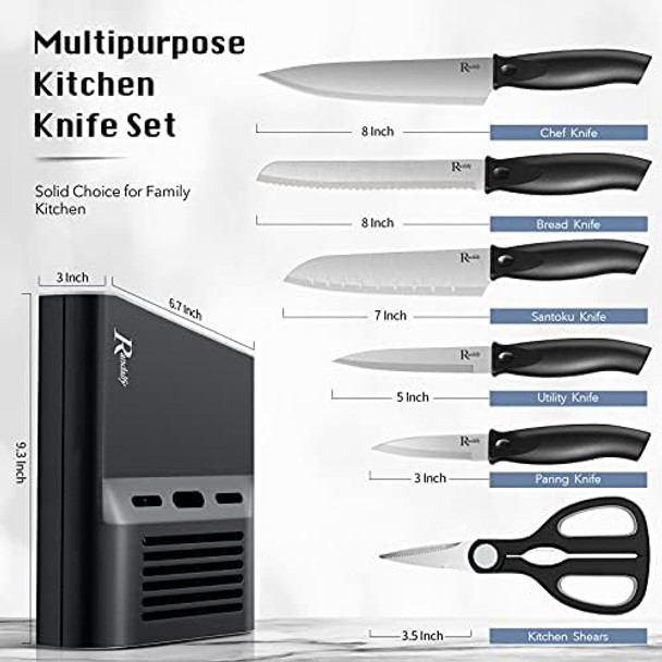 Kitchen Knife Set With Block 7 Pieces Chef Knives Scissor For Meat/Vegetables/Fruits Chopping Slicing Dicing&Cutting