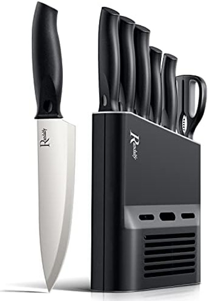 Kitchen Knife Set With Block 7 Pieces Chef Knives Scissor For Meat/Vegetables/Fruits Chopping Slicing Dicing&Cutting