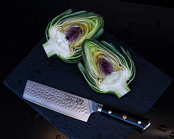 Regalia Nakiri (Usuba) Vegetable Chef Knife: Best 6-Inch Japanese Aus10 67-Layer High Carbon Stainless Damascus Steel Asian Vegetable Cleaver Shaped Blade W/Hammered Finish G-10 Handle