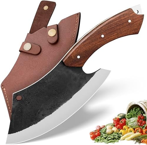 12-Inch Cleaver Knife-Chef Knife-Kitchen Knife-Butcher Knife-Chopping Knife With Rosewood Handle And Leather Sheath For Home Or Restaurant Best For