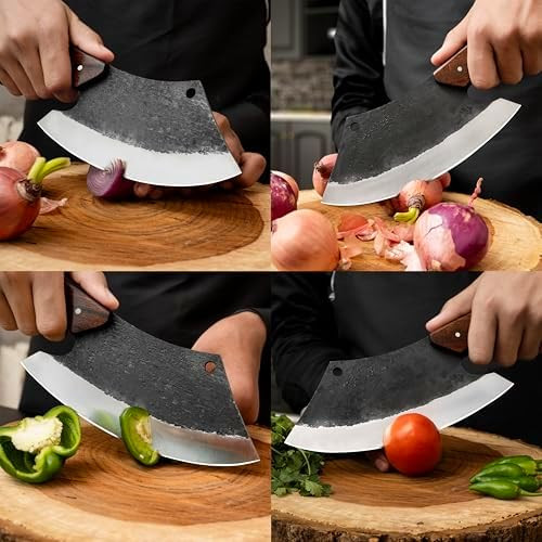 12-Inch Cleaver Knife-Chef Knife-Kitchen Knife-Butcher Knife-Chopping Knife With Rosewood Handle And Leather Sheath For Home Or Restaurant Best For