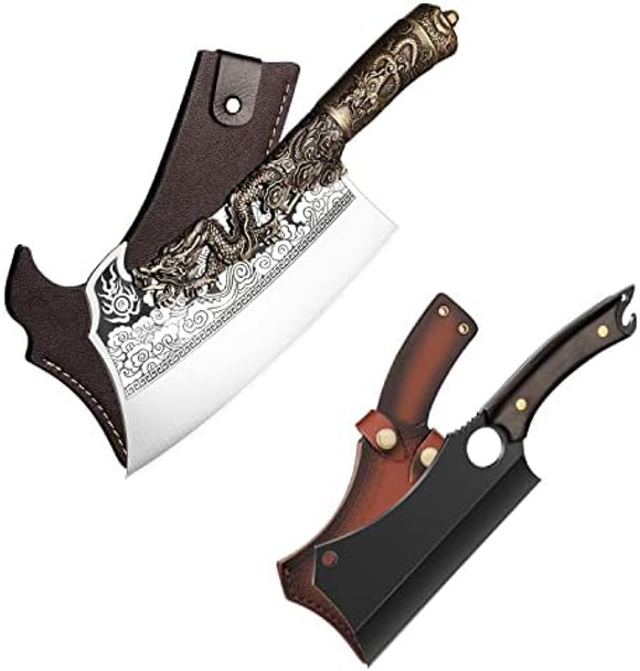 Rococo d Black Butcher Knife Bundle With Heavy Duty Bone Cleaver Viking Men Hunting Bbq Camping With Sheath