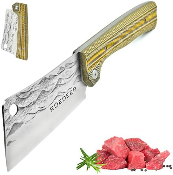 Heavy Folding Chef Knife Portable Kitchen Knife Ultra Sharp Folding Cleaver Forged Blade Micarta Handle Folding Kitchen Knife For Outdoor Camping Cooking (Square Blade)