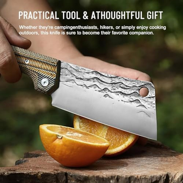 Heavy Folding Chef Knife Portable Kitchen Knife Ultra Sharp Folding Cleaver Forged Blade Micarta Handle Folding Kitchen Knife For Outdoor Camping Cooking (Square Blade)