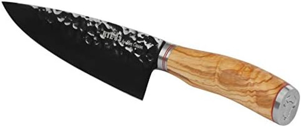 Route83 By Moe Cason Xl 8.5" Chef'S Knife - Handmade - Black Titanium Coated German Steel Blade - Italian Olive Wood Handle