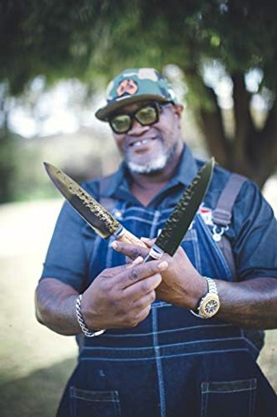 Route83 By Moe Cason Xl 8.5" Chef'S Knife - Handmade - Black Titanium Coated German Steel Blade - Italian Olive Wood Handle
