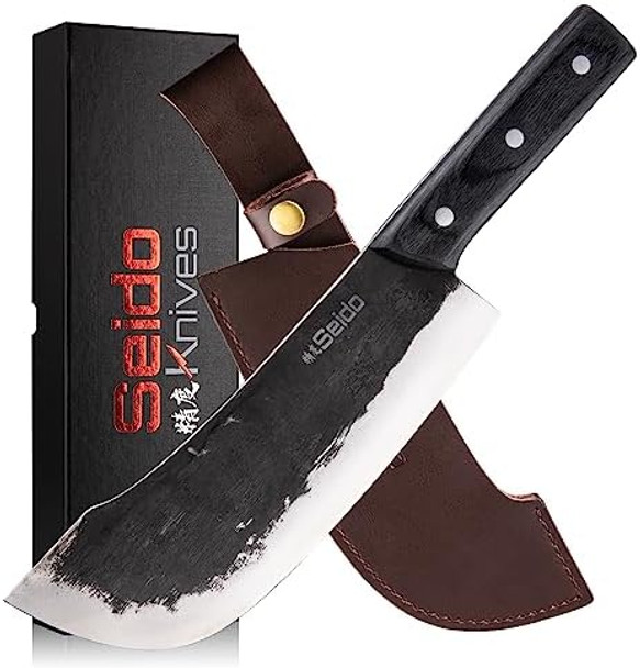 Seido Knives Nikushoku Butcher Knife - 8" Meat Cutter For Camping Bbq And Outdoor Adventures