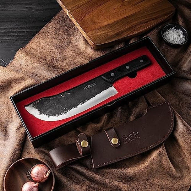 Seido Knives Nikushoku Butcher Knife - 8" Meat Cutter For Camping Bbq And Outdoor Adventures