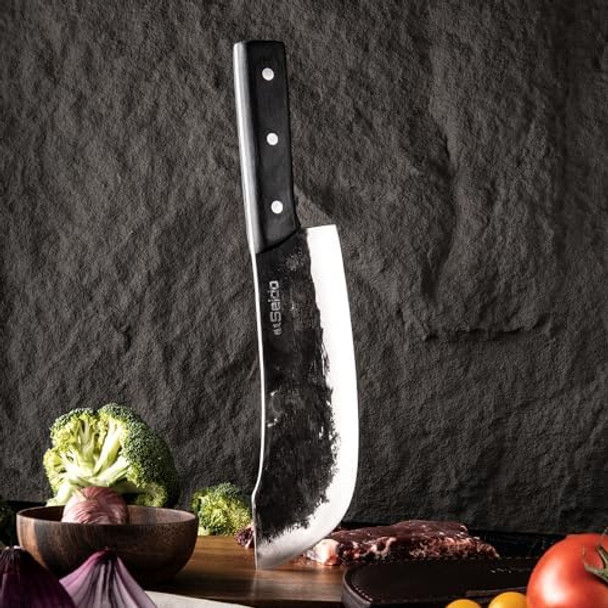 Seido Knives Nikushoku Butcher Knife - 8" Meat Cutter For Camping Bbq And Outdoor Adventures