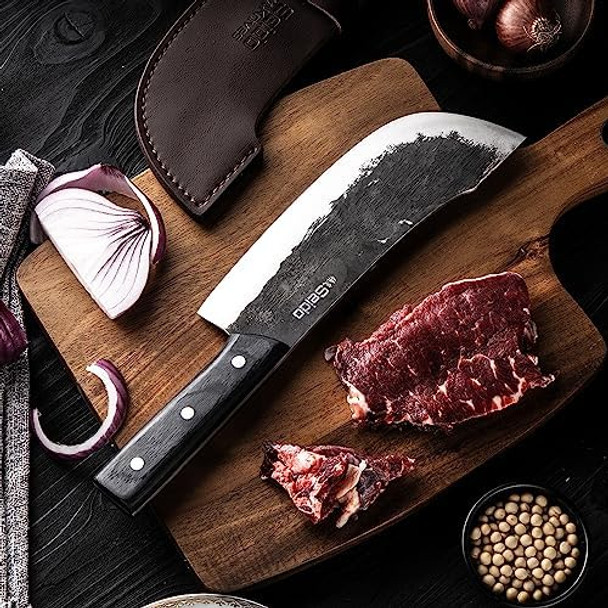 Seido Knives Nikushoku Butcher Knife - 8" Meat Cutter For Camping Bbq And Outdoor Adventures