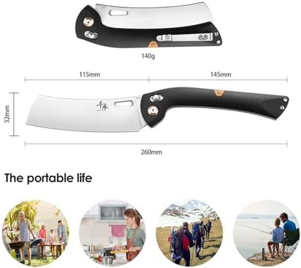 Senbon 440 Stainless Steel Super Sharp Pocket Folding Chef Knife Handle Camping Barbecue Outdoor Back Clip Portable