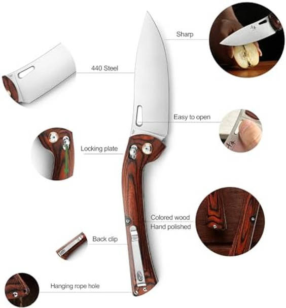 Senbon 440 Stainless Steel Super Sharp Pocket Folding Chef Knife Peeling Utility Knife Fruit Knife Handle Camping Barbecue Outdoor Back Clip Portable