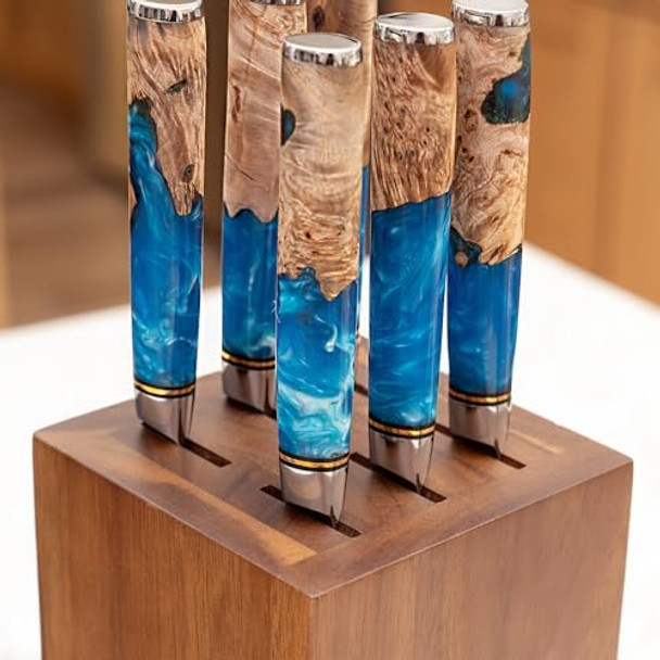 Senken Rotating Magnetic Knife Block Without Knives Natural Acacia Hardwood - 360 Degrees Rotation - Ultra Strong Neodymium Magnets Universal Knife Holder & Storage (Rotating Magnetic Block)