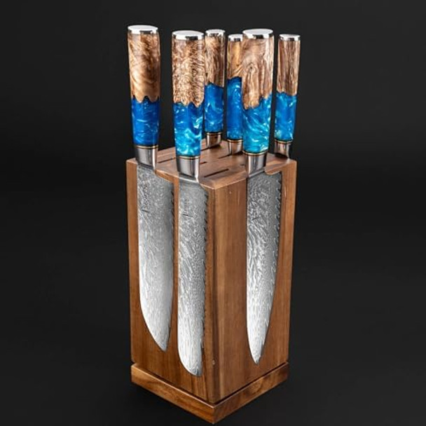 Senken Rotating Magnetic Knife Block Without Knives Natural Acacia Hardwood - 360 Degrees Rotation - Ultra Strong Neodymium Magnets Universal Knife Holder & Storage (Rotating Magnetic Block)