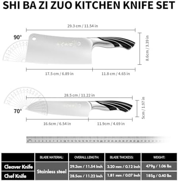 Shi Ba Zi Zuo Professional Kitchen Knife SetButcher Knife And Chef Knife 2 Pieces Kitchen Knife Set For Cutting BonesVegetables And Meat