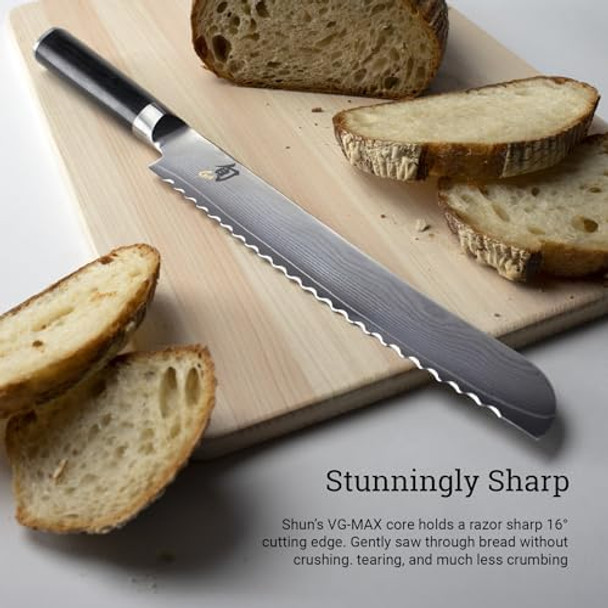 Shun Classic Blonde 9" Bread Knife Handcrafted Japanese Serrated Knife Vg-Max Core With Damascus Stainless Steel Cladding Pakkawood Handle Slicing Tool For Professional And Home Chefs