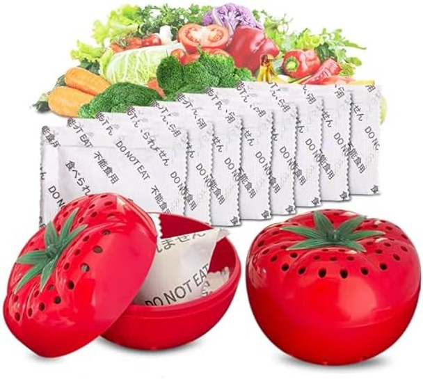 Produce Freshness Preserver Saver - Keep Fruits And Vegetables Fresh Longer Ethylene Gas And Odor Absorber In Refrigerator (12 Refill Sachets)