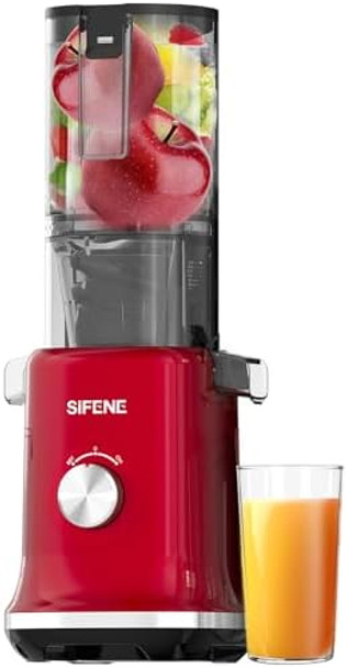 Sifene Whole Fruits Cold Press Juicer Machines 4.3 Inch And 110Mm Powerful Wide Mouth Slow Masticating Juicer (Red)