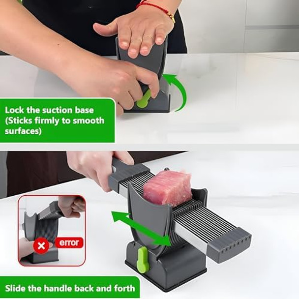 Fresh Meat Slicer Stainless Steel Meat Slicer Manual Jerky Cutter With 17 Blades Adjustable Thickness (2Mm4Mm) Hand Cleaver Knife Set For Slicing Shredding Beef Pork Chicken Bbq