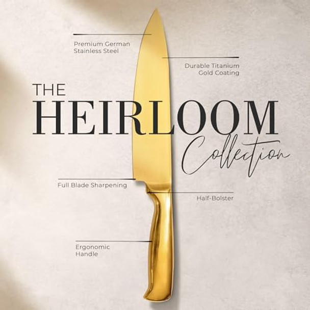 Styled Settings Black And Gold Chef Knife – German Stainless Steel Kitchen Knife – Ultra-Sharp Titanium-Coated Blade – Precision Cutting Knife For Home & Professional Chefs – Ideal