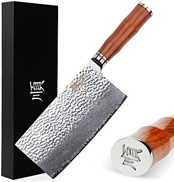 Sunlong Meat Cleavers 7 Inch Damascus Vegetable Cleaver Japanese Hammered Damascus Steel Bloodwood Handle Sunlong Meat Cleavers 7 Inch Damascus Vegetable Cleaver Japanese Hammered Damascus Steel Bloodwood Handle