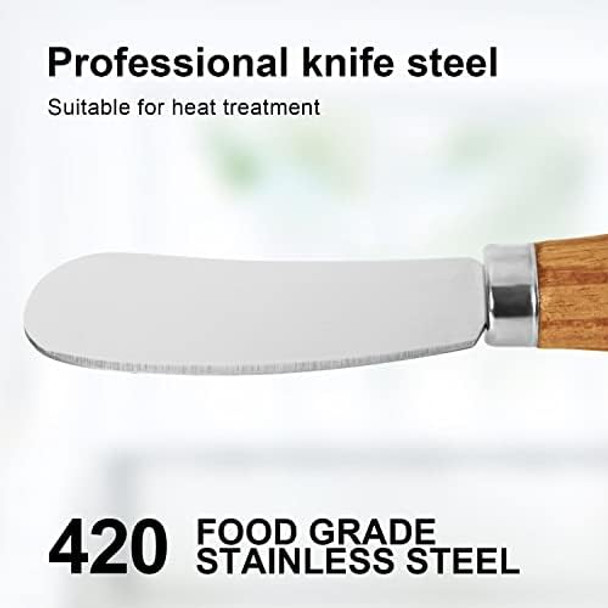 Szfixez Cheese Knife Set Cute Standing Butter Knife Food Grade 420 Stainless Steel Cheese Spreader Knives Butter Spreader With Wooden Handle For Fruit PicnicCharcuterie Party 4.7 Inch 4 Pieces