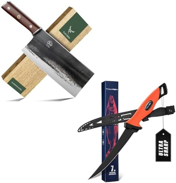 8 Inch Meat Cleaver Knife And 7 Inch Stainless Steel Fillet Knife For Fish With Non-Slip Handle