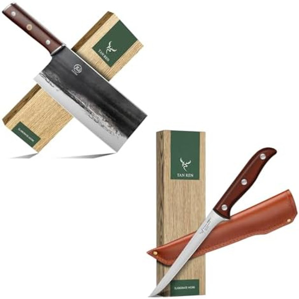 8 Inch Cleaver Knife And 6 Inch Boning Knife For Meat Cutting High Carbon Steel Butcher Knife Stainless Boning Knives With Sheath