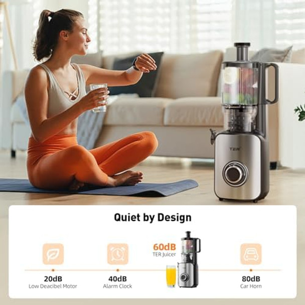 Juicer Machines Cold Press Juicer With 4.8" Wide Chute Slow Masticating For Whole Vegetables & Fruits Black