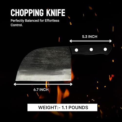 The Nikos Knife Serbian Chef Knife - 6.7 Inch Hand-Forged High Carbon Steel Full Tang Butcher Knife With Wood Handle - Razor Sharp Cooking Knife - Leather Sheath Included