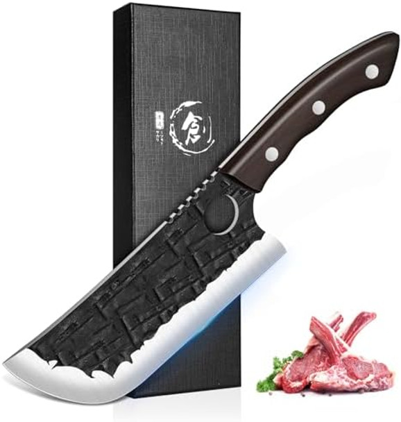 Tijeras Meat Cleaver Knife Hand Forged Viking Butcher Knifves For Meat Cutting Full Tang Cooking Chef Knife For Outdoor Camping、Bbq Birthday Dad Mom
