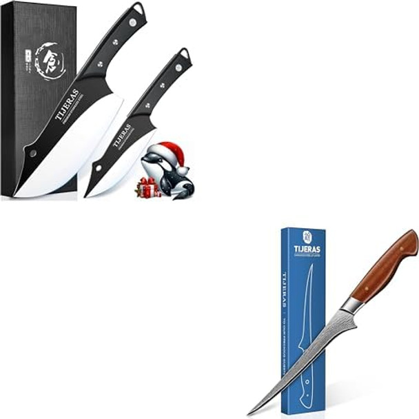 Tijeras 2 Pcs Meat Cleaver Knife Set With Boning Filet Knife Tijeras 2 Pcs Meat Cleaver Knife Set With Boning Filet Knife
