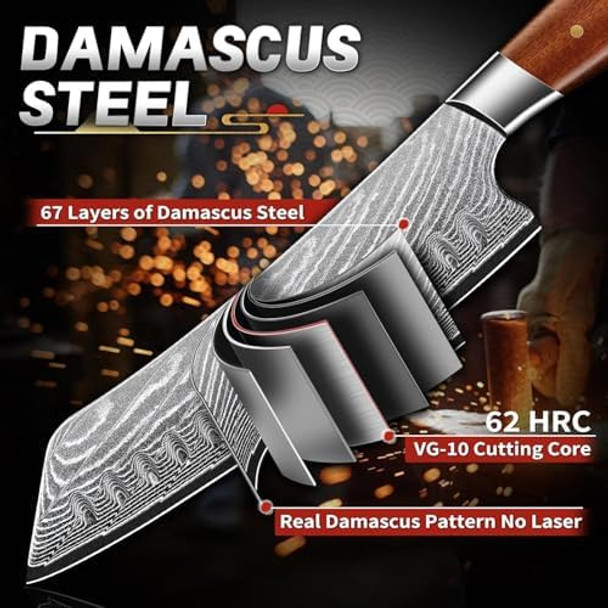 Tijeras 2 Pcs Professional Meat Cleaver Knife With Damasucs Santoku Knife