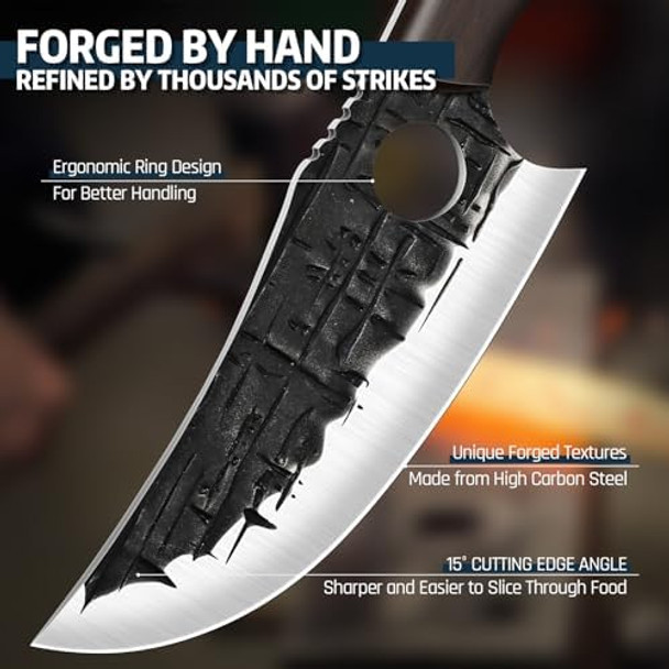 Tijeras Butcher Knife Set Hand Forged Bbq Viking Meat Cleaver Knives Professional Chef Knife Set With Roll Bag 6 Pcs High Carbon Steel Kitchen Knives For Camping Grilling Birthday Dad Mom