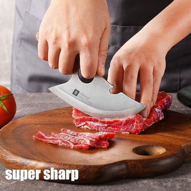 Tivoli Small Ulu Knife 5-Inch Rocker Knife Full Tang Kitchen Utility Knife Handmade Alaskan Ulu Meat Knife With Sheath For Outdoor Camping Bbq Fishing Hiking Father'S Day Christmas Men Women