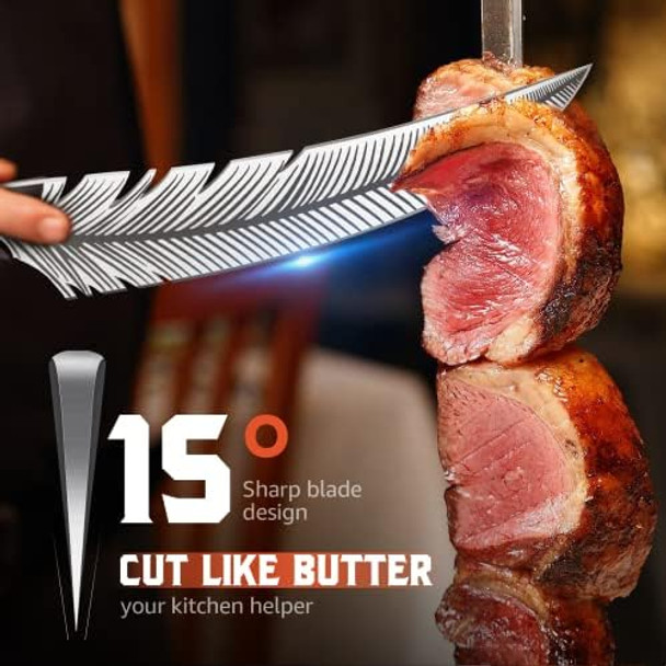 Tivoli Feather Carving Knife8 Inch Boning Butcher Knife For Meat Cutting Hand Forged High Carbon Steel Viking Fillet Knife For Brisket Outdoor Camping Bbq Father'S Day Christmas Men Women