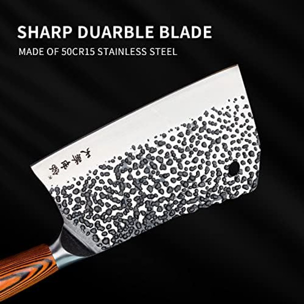 Tj Pop Heavy Duty Bone Cleaver Knife 7.6 Inch Ultra Sharp Meat Bone Chopper Knife Full-Tang Butcher Knife With Wooden Handle 50Cr15Mov Stainless Steel Blade Thickness 3.5Mm Tj Sega Series Tc19071