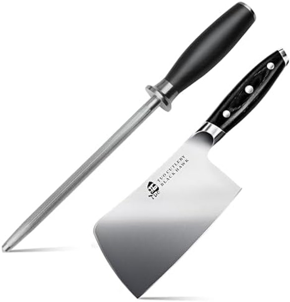 Tuo 8 Inch Honing Steel And 6 Inch Meat Cleaver Set Tuo 8 Inch Honing Steel And 6 Inch Meat Cleaver Set