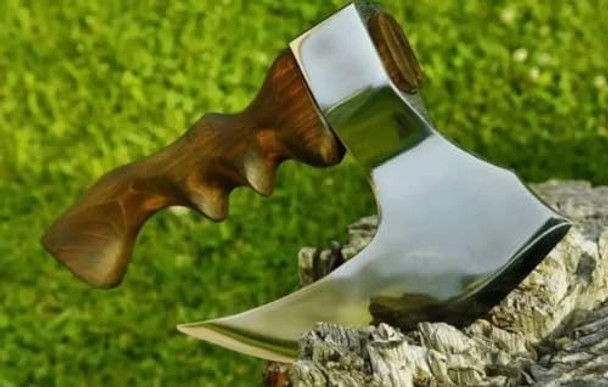 Viking Pizza Cutter Axe Ll Viking Butcher Cleaver Knife With Wooden Handle - Ultra-Sharp Steel Axe Blade & Leather Sheath And Functional Kitchen Tool