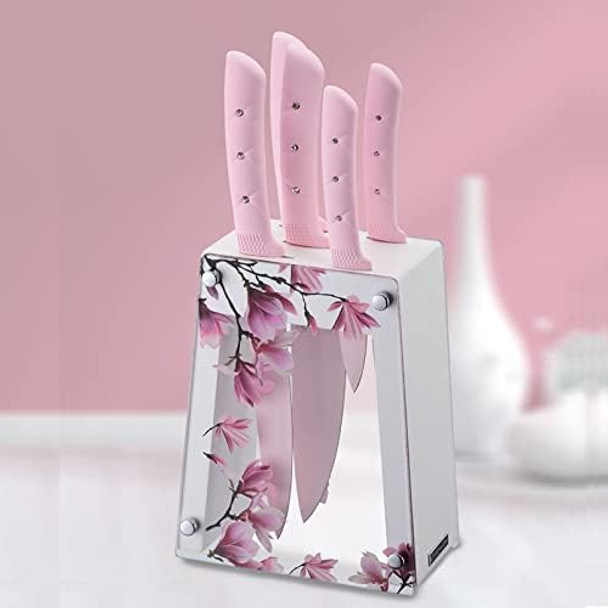 Chef Knife Set 6 Pieces Stainless Steel Professional Kitchen Knife Set With Acrylic Stand For Cooking Lightweight Strong Anti-Slip Pink Knives Set Kitchen s For Women (Pink) One Size
