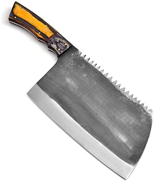 Hfd_002-13Inches Serbian Knife Meat Cleaver Knife With A Elegant Stainless Steel And Pakawood Handle Handmade For Home Outdoor Cooking Camping Bbq Butcher Knife For Meat Cutting