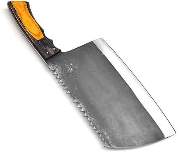 Hfd_002-13Inches Serbian Knife Meat Cleaver Knife With A Elegant Stainless Steel And Pakawood Handle Handmade For Home Outdoor Cooking Camping Bbq Butcher Knife For Meat Cutting