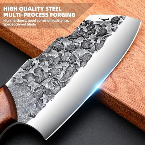 3 Piexcs Hand Forged Chef'S Knife Kitchen Knife Set With Solid Wood Handle & Leather Knife Sheath. Suitable For Outdoor Camping Bbq Meat Cleaver Knifekitchen Tool