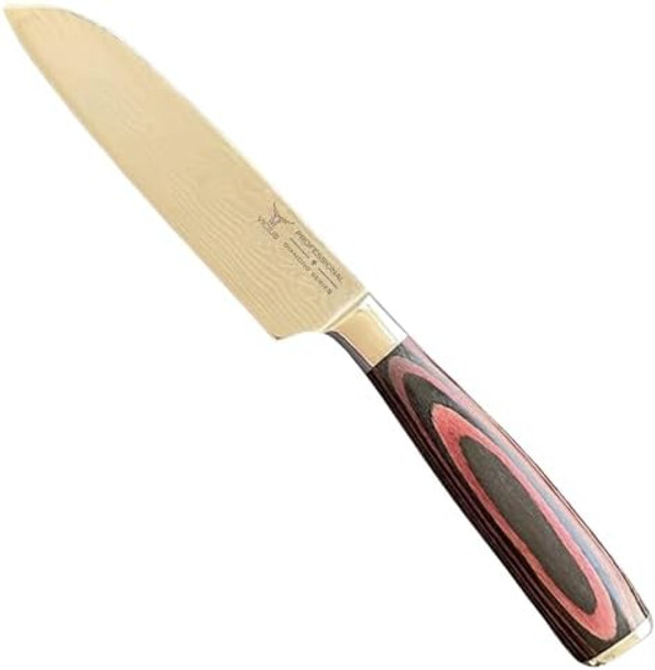 Laser Damascus 5-Inch Santoku Knife – Precision Stainless Steel Blade For Versatile Chopping & Slicing