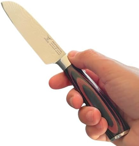 Laser Damascus 5-Inch Santoku Knife – Precision Stainless Steel Blade For Versatile Chopping & Slicing