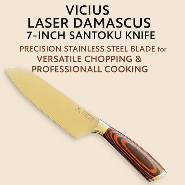 Laser Damascus 7-Inch Santoku Knife – Precision Stainless Steel Blade For Versatile Chopping & Professional Cooking