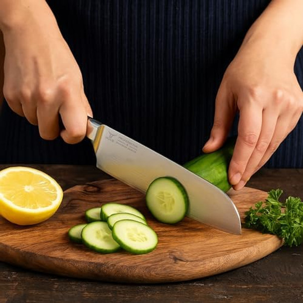 Laser Damascus 7-Inch Santoku Knife – Precision Stainless Steel Blade For Versatile Chopping & Professional Cooking