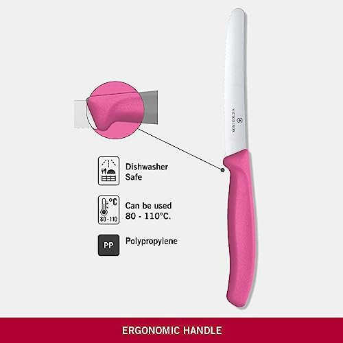 Victorinox Swiss Classic Round Tipped Stainless Steel Utility Knife With Pink Fibrox Handle 4.5 Inch